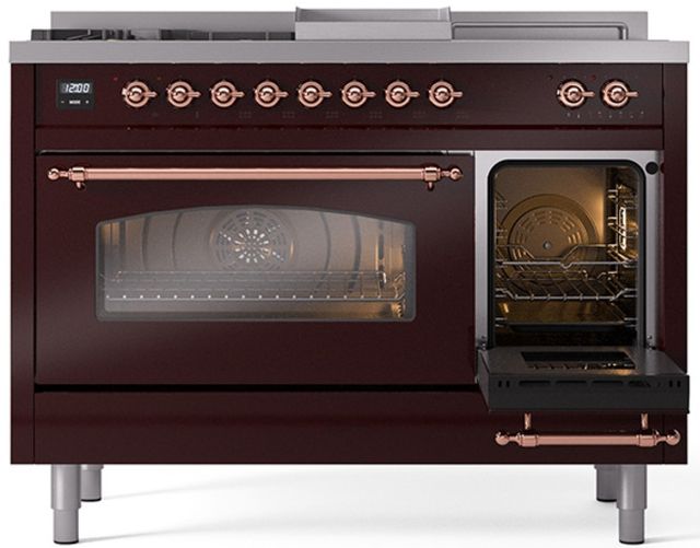 Ilve® Nostalgie II Series 48" Burgundy Pro Style Dual Fuel Range-3