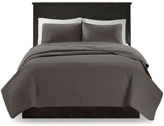 Olliix by Madison Park Dark Grey King/California King Quebec Reversible Coverlet Set-0