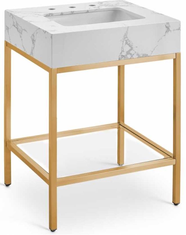 Meridian Furniture Marmo White/Brushed Brass 24" Bathroom Vanity-0