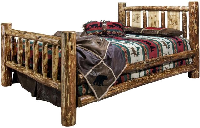 Montana Woodworks® Glacier Country Stain & Clear Lacquer Queen Bed with Laser Engraved Bear Design-3