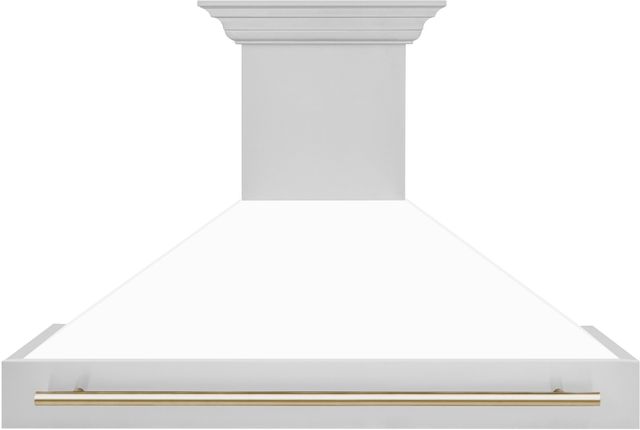 ZLINE Autograph Edition 48" Stainless Steel Wall Mounted Range Hood with White Matte Shell and Polished Gold Handle-0
