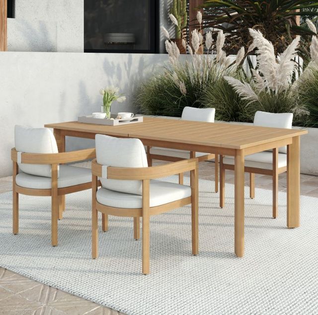 New Classic® Home Furnishings Wesley 5-Piece Beige/White Acacia/Sundura Outdoor Patio Dining Set-1