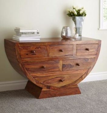 Jaipur Furniture Cube Sheesham Wood Brown 6-Drawer Half Round Bowl-1