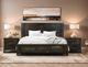 International Furniture Direct Dark Teak Stained Dark Queen Platform Bed Footboard with Rails-1