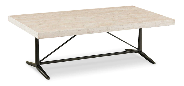 Bassett® Furniture Tyson White Travertine Stone Top Rectangular Cocktail Table with Black Base-1