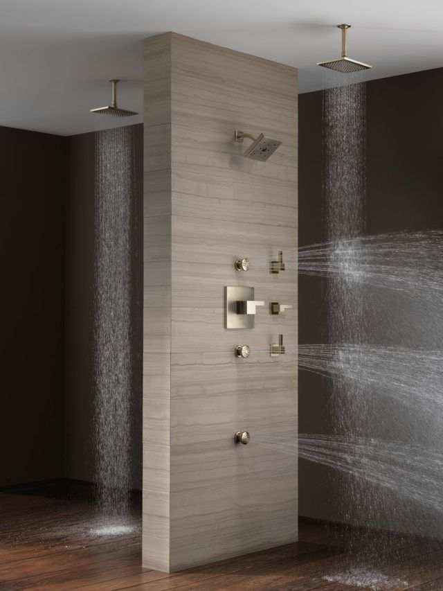 Brizo Essential™ Brilliance® Brushed Nickel 7" Linear Square Wall Mount Shower Arm and Flange-1