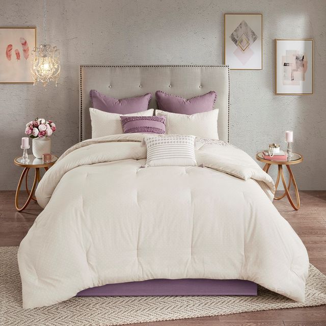 Olliix by Madison Park 8 Piece Purple California King Elise Cotton Printed Reversible Comforter Set-4