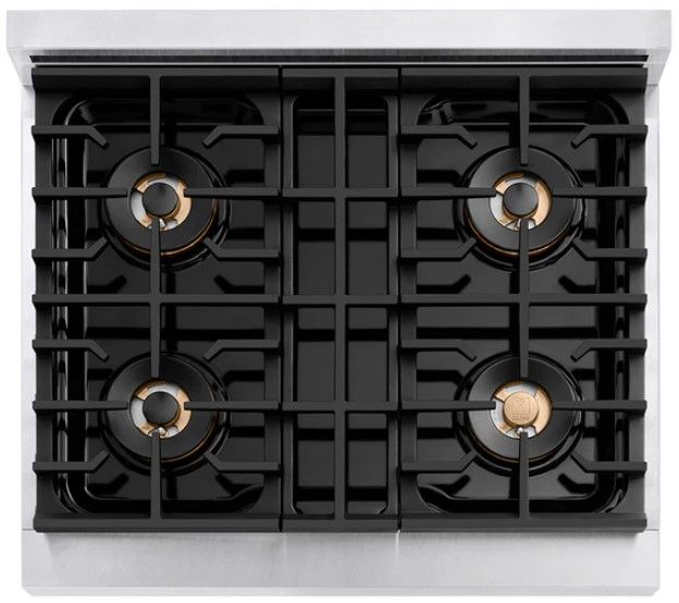 ZLINE Autograph Edition Paramount 30" 4.2 Cu. Ft. Satin Stainless Steel Gas Range with 4 Burner DuoPro™ Cooktop, Convection Gas Oven, White Matte Door and Polished Gold Accents-2