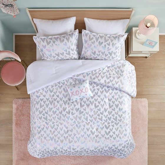 Olliix by Mi Zone Kristie Multi Twin/Twin TL Iridescent Metallic Heart Printed Comforter Set-2