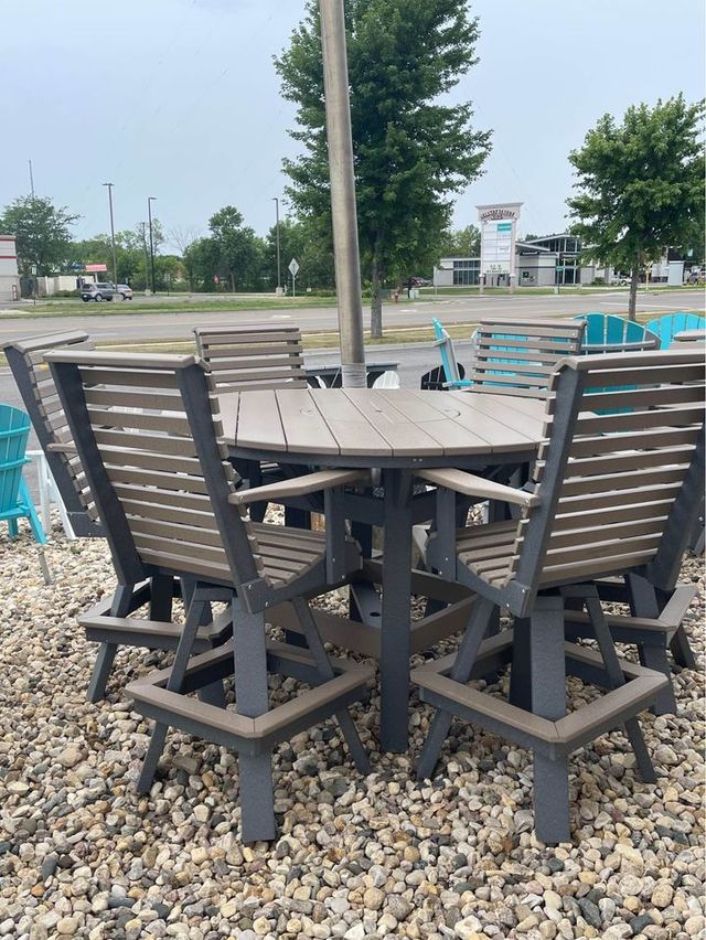 60" Round Bar Height Table with 6 Roll Back Swivel Bar Chairs-1