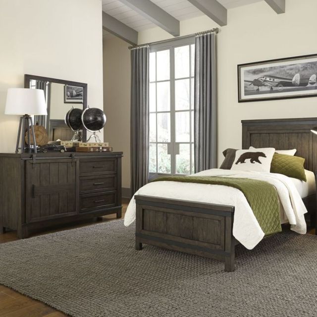 Liberty Furniture Thornwood Hills 3-Piece Rock Beaten Brown Youth Full Panel Bedroom Set-1