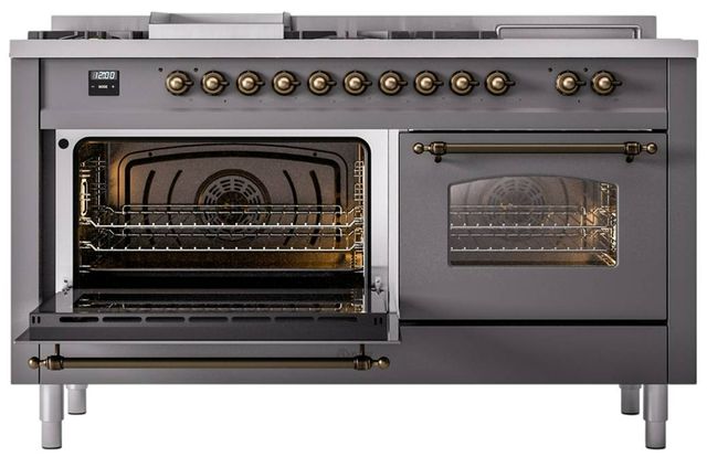 Ilve® Nostalgie II Series 60" Graphite Matte Pro Style Dual Fuel Range-1