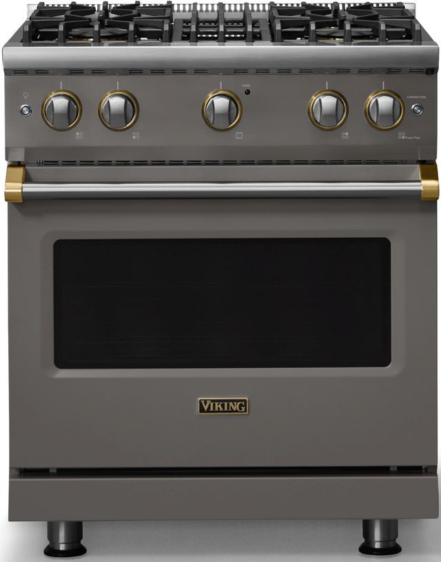 Viking® 5 Series 30" Damascus Gray Pro Style Gas (LP) Range with Brushed Brass Trim-0