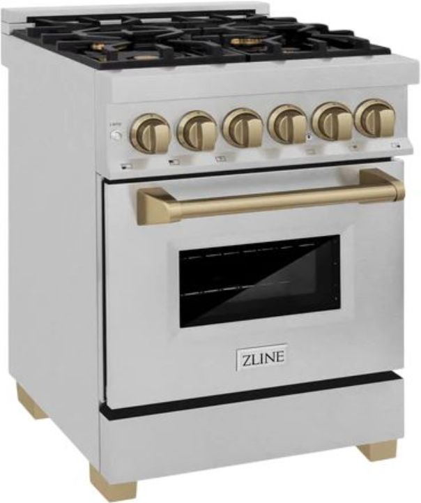 ZLINE Autograph Edition Legacy 24" Satin Stainless Steel Pro-Style Dual Fuel Range with Electric Convection Oven and Champagne Bronze Accents-1