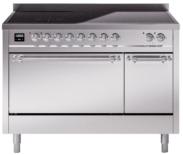Ilve® Nostalgie II Series 48" Stainless Steel Pro Style Induction Range with Chrome Trim-0