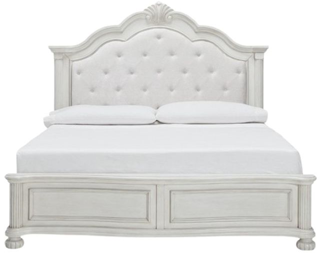 Benchcraft® Montelaine Antique White California King Upholstered Panel Bed-1