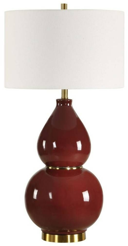 Uttermost® Gourd Burgundy Table Lamp with Antique Brass Accent-3