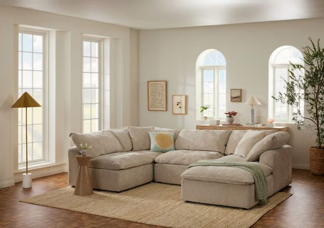 View of a modern living room with a Joybird sectional