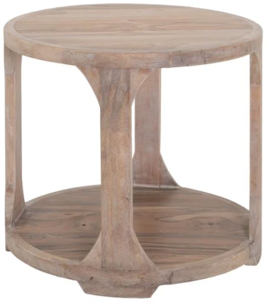 International Furniture Direct Balam Stained White Round End Table-3