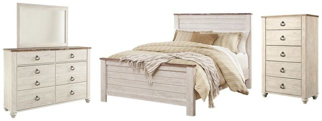 Signature Design by Ashley® Willowton 3-Piece Whitewash Queen Panel Bed Set-0