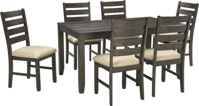 Front view of the Signature Design by Ashley® Rokane 7-Piece Brown Dining Table Set