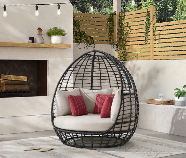 Elements International Playa Dark Gray/Olefin Beige Twin Fabric/Metal Outdoor Egg Chair-1