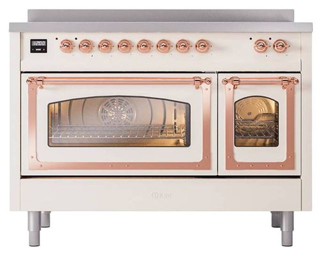 Ilve® Nostalgie II Noblesse 48'' Anique White Pro Style Induction Range with Copper Trim-1