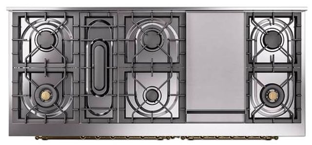 Ilve® Nostalgie II Noblesse 60'' Custom RAL Color Pro Style Dual Fuel Range with Brass Trim-2