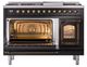 Ilve® Nostalgie II Noblesse 48'' Glossy Black Pro Style Dual Fuel Range with Burnished Trim-3