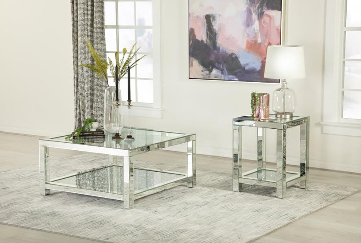 Coaster® Valentina Glass Top Mirror Beveled Coffee Table