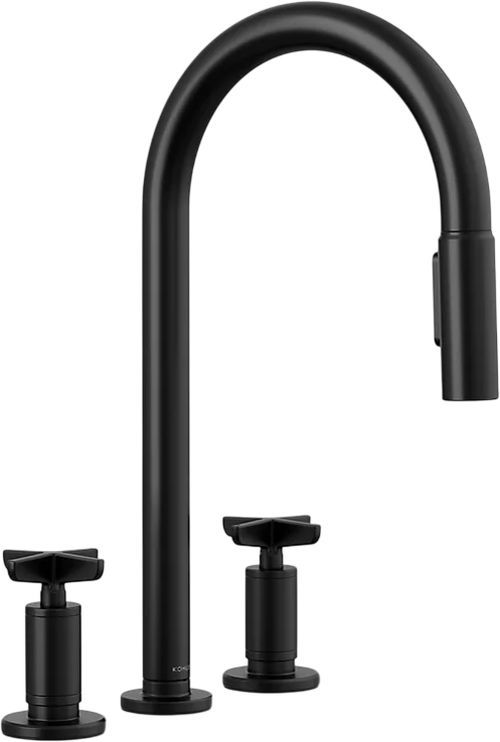 KOHLER® Billet® Matte Black Kitchen Sink Faucet with 2-Function Sprayhead and Cross Handles-0