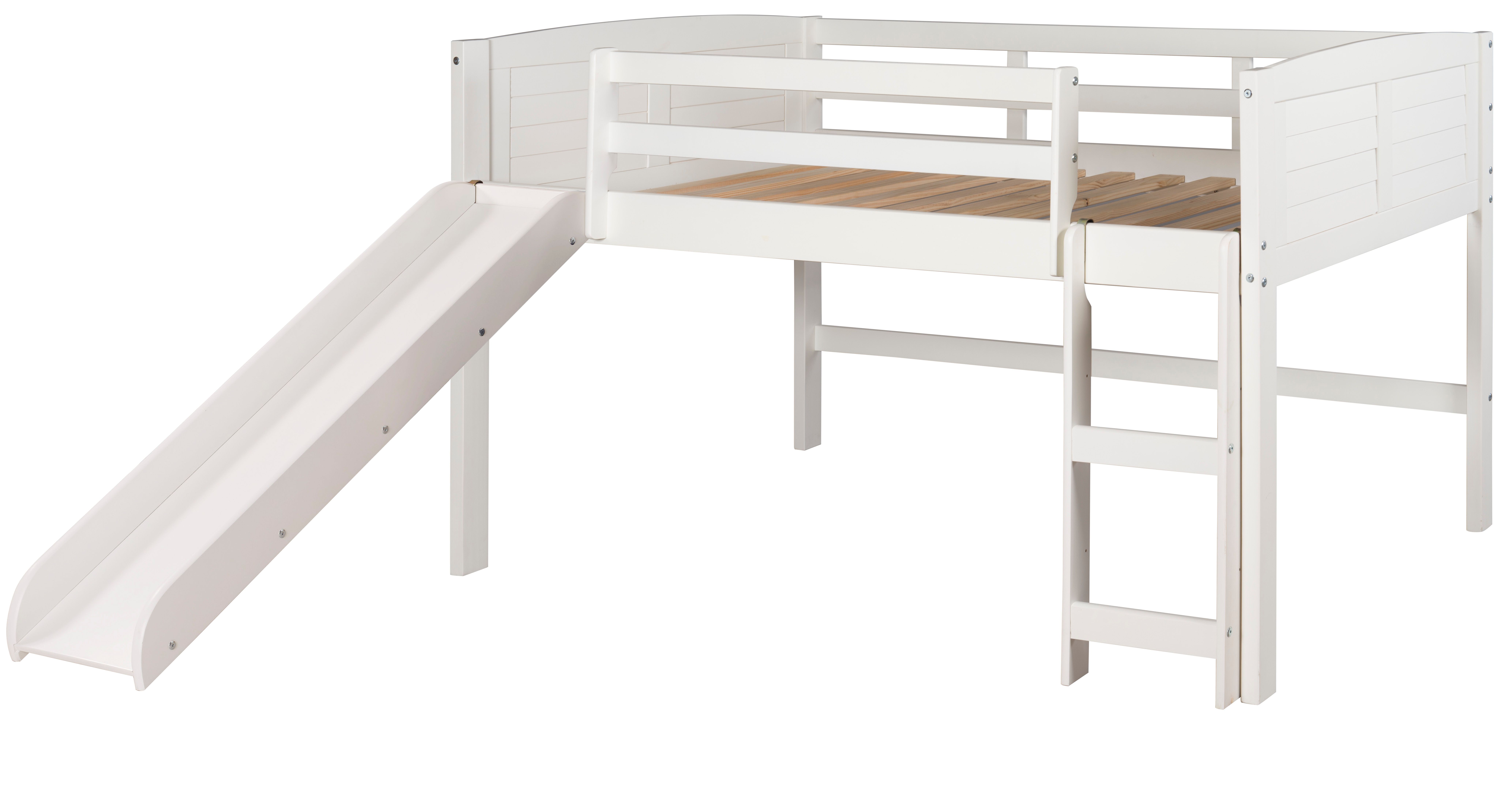 Donco Kids Louver White Twin Low Loft Bed With Slide | Bob Mills Furniture