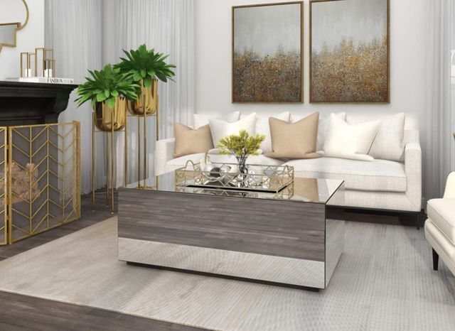 Deco Marche USelect Silver Glass Mirrored Rectangle Coffee Table with Elevated Base-3