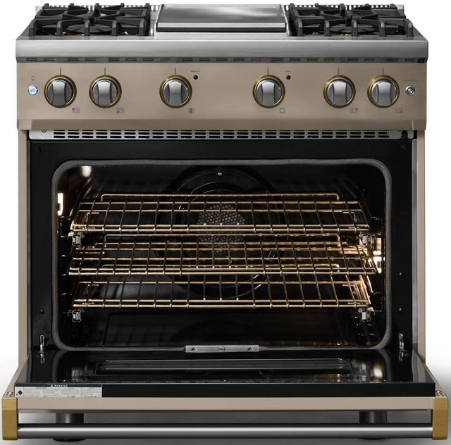 Viking® 5 Series 36" Nantucket Pro Style Gas (NG) Range with Brushed Brass Trim-1
