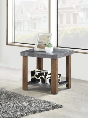 Mazin Furniture Oakbank Grey Stone End Table with Rustic Oak Base-2