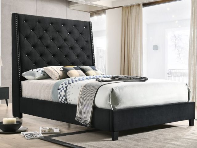 Crown Mark Chantilly Black Queen Upholstered Panel Bed-1