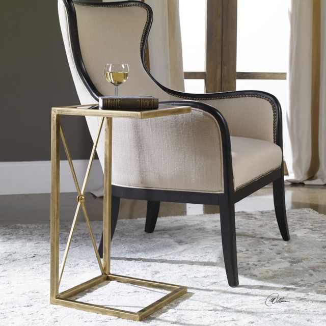 Uttermost® Zafina Black Glass Top Accent Table with Antiqued Gold Base-2