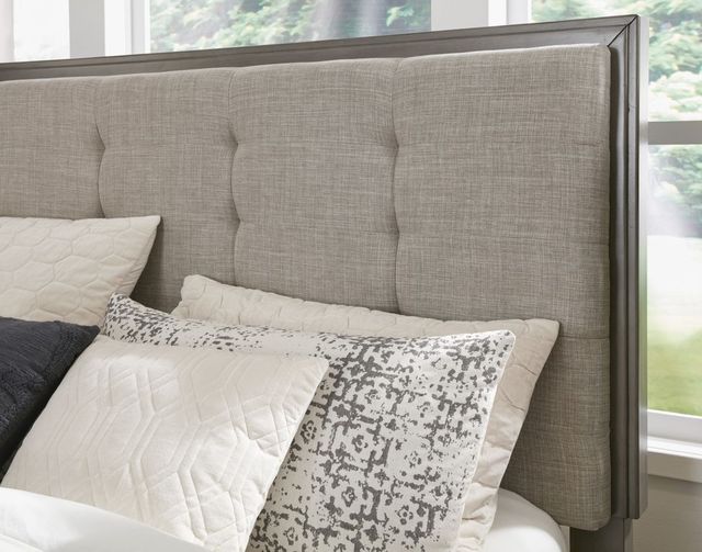 Benchcraft® Hallanden Gray California King Upholstered Panel Storage Bed-4