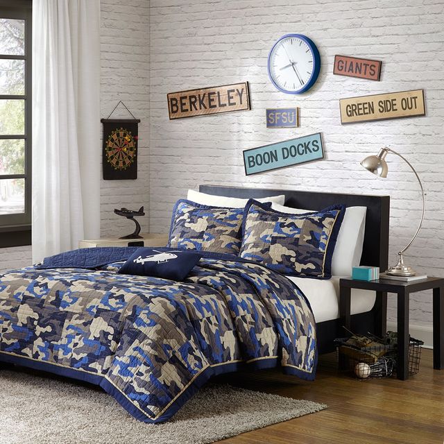 Olliix by Mi Zone Josh Blue Full/Queen Reversible Coverlet Set-4