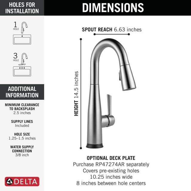 Delta Essa® Arctic Stainless Touch2O® Bar/Preparation Faucet with Touchless Technology-1