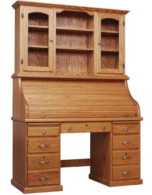 Wolfcraft Furniture Classic Brown 54" Desk with 54" Split Cubby Roll Top and Hutch-1