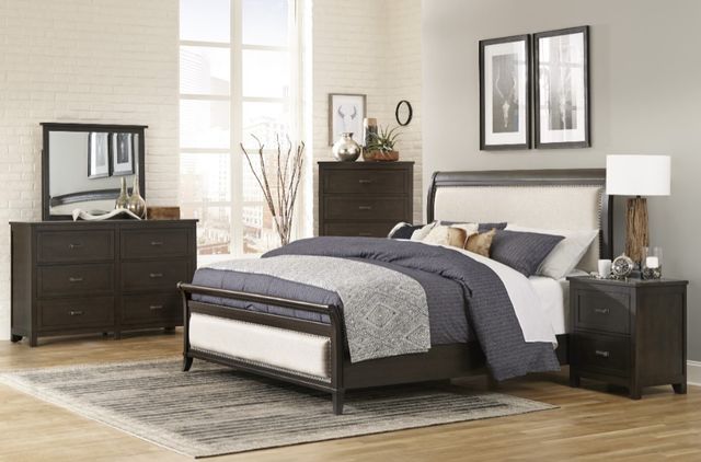 Homelegance® Hebron Beige/Dark Cherry Eastern King Sleigh Bed-1