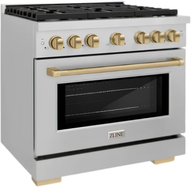 ZLINE Autograph Edition Paramount 36" Stainless Steel Pro Style Gas Range with DuoPro™ Cooktop and Champagne Bronze Accents-2