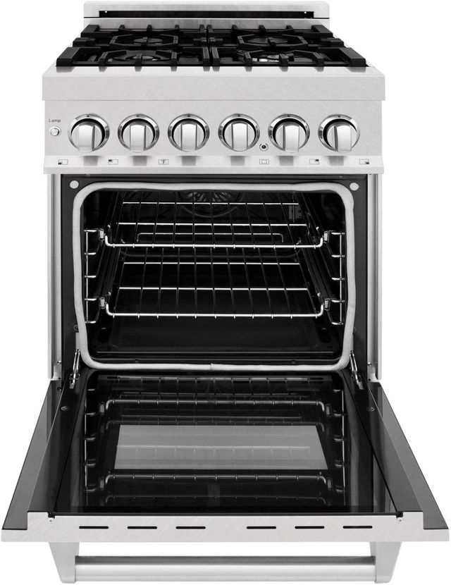 ZLINE Legacy 24" Satin Stainless Steel Pro Style Dual Fuel Range with White Matte Door-1