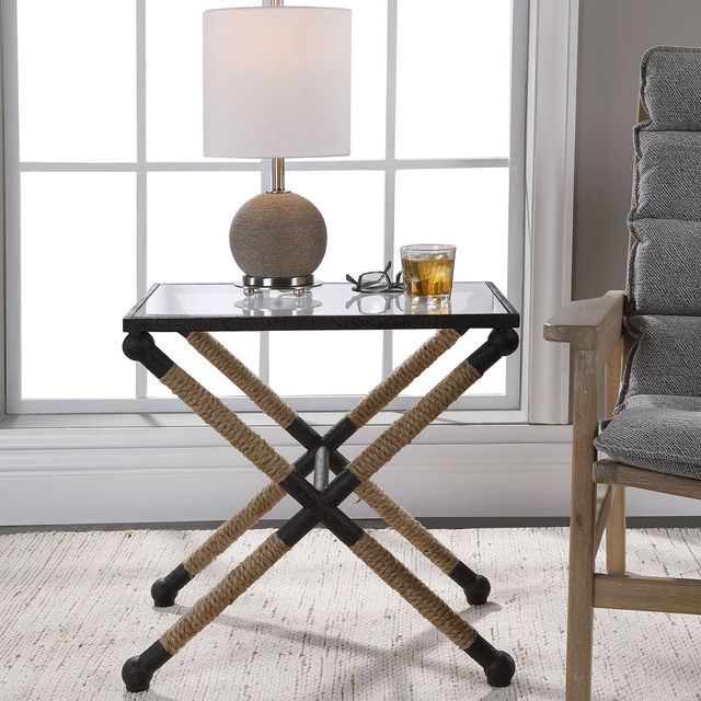 Uttermost® Braddock Glass Top Accent Table with Black and Brown Base-1
