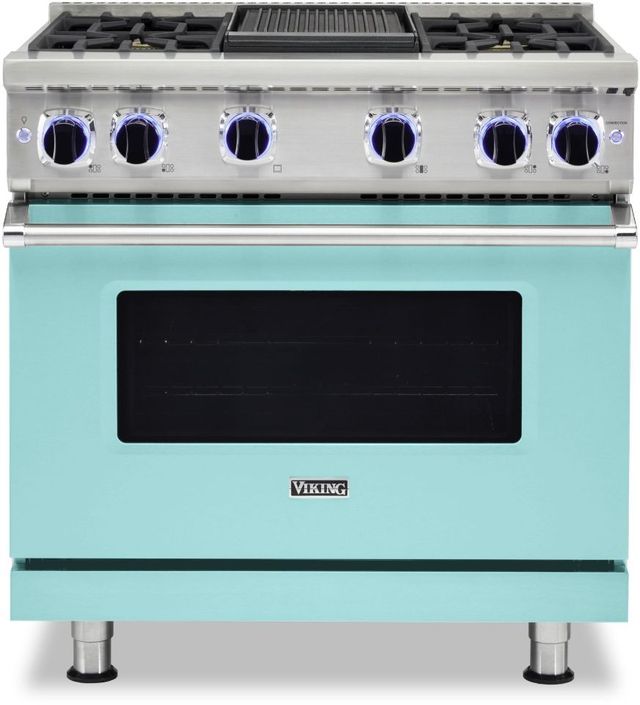 Viking® 7 Series 36" Bywater Blue Pro Style Liquid Propane Range with 12" Reversible Griddle-0