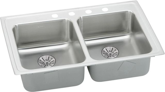 Elkay Lustertone® Classic Lustrous Satin Stainless Steel 33" x 20" x 7" 1-Hole Equal Double Bowl Drop-in ADA Sink with Perfect Drain® and Quick-Clip-0