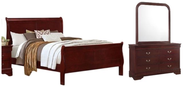 American Wholesale Furniture Louis Philippe 3-Piece Martini Cherry Queen Sleigh Bedroom Set-0