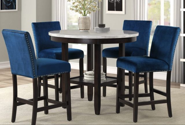 New Classic® Home Furnishings Celeste 5-Piece Blue/Espresso Counter Dining Table Set-1