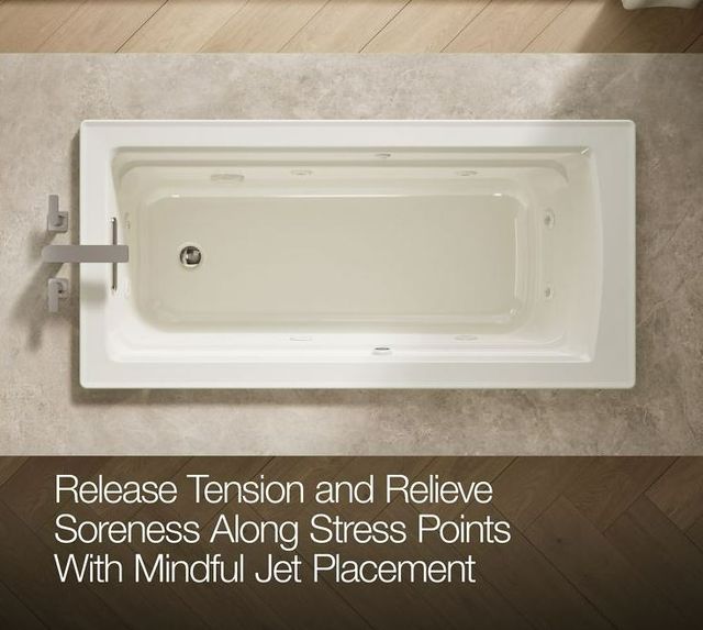KOHLER® Archer® Biscuit 66" x 32" Drop-In Whirlpool Bath with Bask® Heated Surface-4